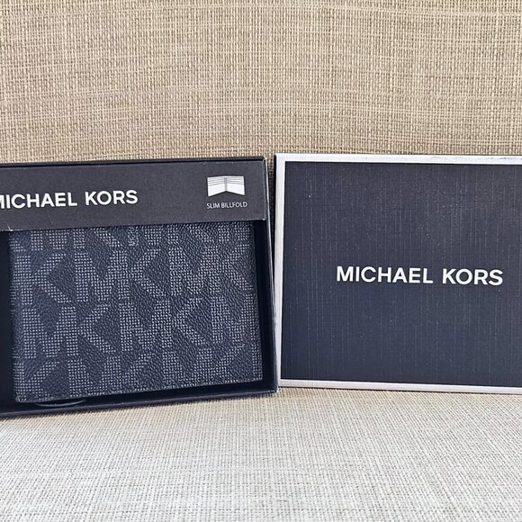 Michael Kors Wallet Billfold Black Bifold Card Holder Men Purse Bag W/ Box $98 - Picture 1 of 13